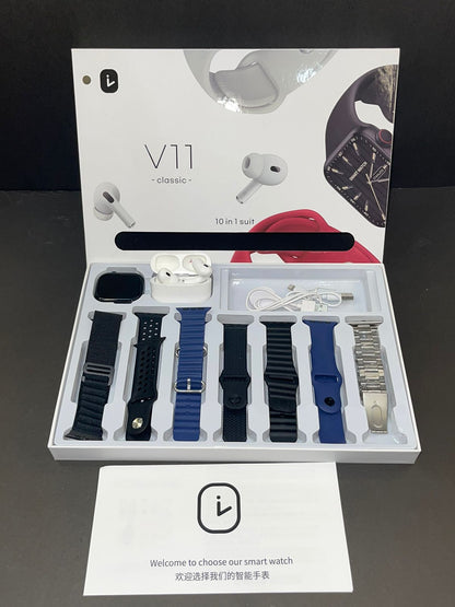 V11 Smart Watch With Airbuds 3rd Generation and 7 straps